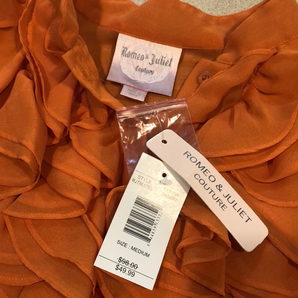 ROMEO & JULIET COUTURE SHEER ORANGE RUFFLED BLOUSE SIZE MEDIUM NEW WITH TAGS - Picture 8 of 12